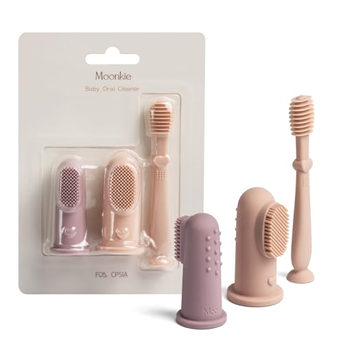 Moonkie Baby Finger Toothbrush Tongue Oral Cleaner Kit for 3 - Product Imagery
