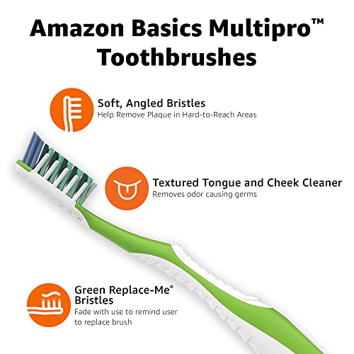 Amazon Basics MultiPro Toothbrushes with Angled Bristles, Soft, - Product Imagery