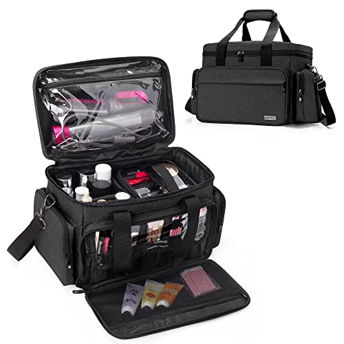 BAFASO Makeup Bag with 2 Removable Pouches and Detachable Dividers, Black – Black, Nylon