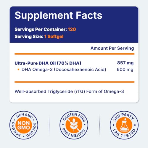 OmegaVia DHA 600 Ultra Pure Omega 3 Fish Oil Supplement (120 - Product Imagery