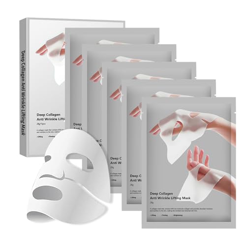 Collagen Face Mask 5 Pack, Korean Hydrating Sheet Mask for - Product Imagery