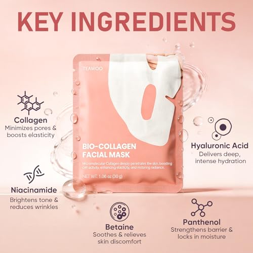 Bio-Collagen Facial Mask 8 EA, Hydrating & Soothing Hydrogel - Product Imagery
