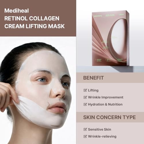 MEDIHEAL Retinol Collagen Cream Lifting Mask (4 Counts) - Product Imagery