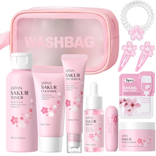 ChicNana Skin Care Set, Gift Sets Skin Care Kit for Teenage Girls - JAPAN Cherry Blossom Skincare Sets Cleanser, Toner, 