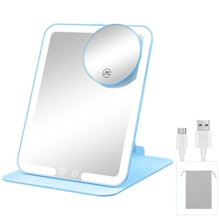 Gospire Travel Makeup Mirror with 3 Lights and Magnification 10X, Blue – Blue, Plastic