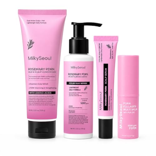 MilkySeoul Rosemary PDRN Hair Care Set with PDRN Pink Collagen Stick, 4-Piece Shampoo Conditioner Cooling Scalp Serum & 