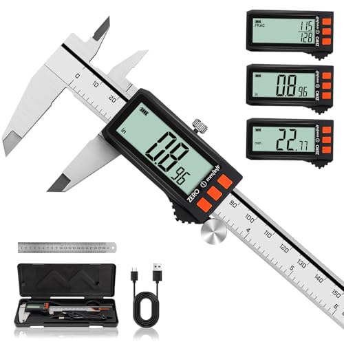 HARDELL Digital Caliper, Rechargeable Calipers with Power Display, 6" – Stainless Steel Stainless Steel Stainless St