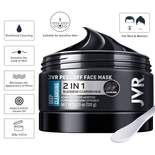 JVR Peel Off Face Mask, Blackhead Mask for Men, Charcoal Peel - Product Imagery