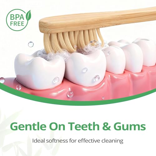 GENKENT Bamboo Toothbrushes 12 Pack BPA Free Soft Bristles - Product Imagery