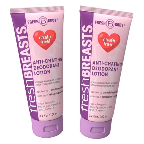 Fresh Body FB Fresh BREASTS Anti Chafing Deodorant Lotion to Powder, 3.4oz (2 Pack) - Anti Chafe Cream Whole Body Deodor