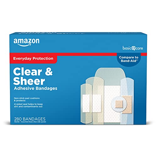 Amazon Basic Care Sheer and Clear Adhesive Bandages Family - Product Imagery