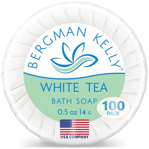 BERGMAN KELLY - Hotel Soap Bars - White Tea, 0.5 oz, 100 PK - Travel Size Luxury Bulk Amenities Bar Soap - Mini Individu