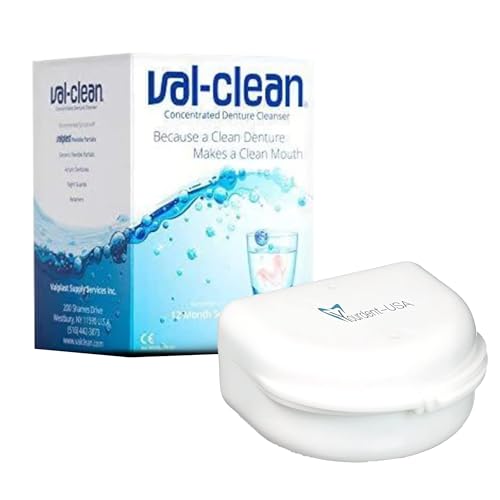 Yourdent-USA Val Clean Denture Cleaner 12 Packet for 1 Year and Dental Retainer Case, Denture Night Guard, Perfect Combo