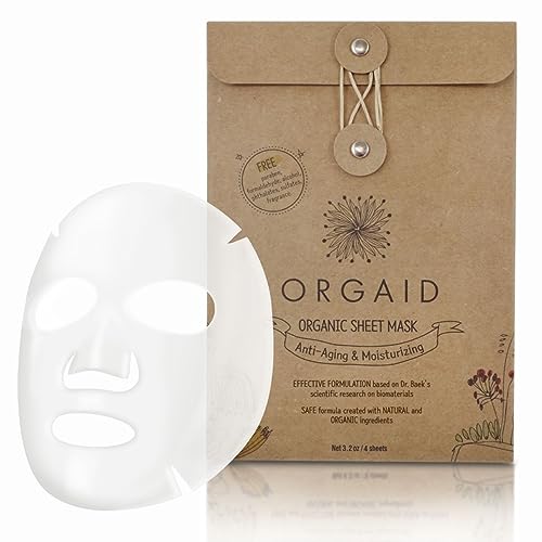 ORGAID Organic Sheet Mask | Made in USA (Anti-aging & Moisturizing, pack of 4) – Alcohol Free, Paraben Free, Phenoxyetha
