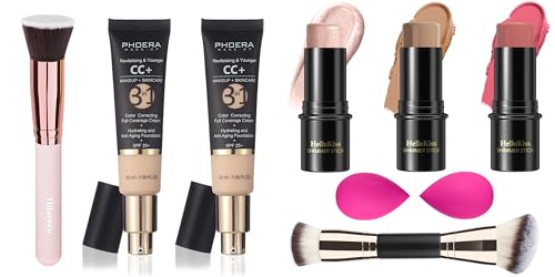 Hilareco PHOERA CC Cream Foundation With SPF,PHOERA Full Coverage Foundation Color Correcting Cream,3 Pcs Cream Contour 