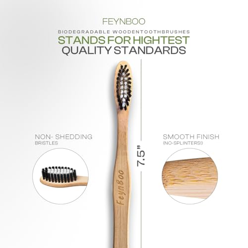 Bamboo Toothbrushes Medium Bristles 6 Pack - BPA Free Bristles - Product Imagery