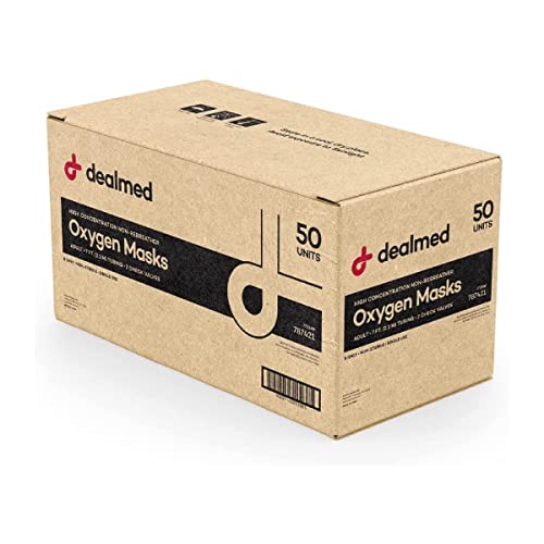 Dealmed Non-Rebreather Oxygen Mask - Adult Size - 50 Pack - Product Imagery