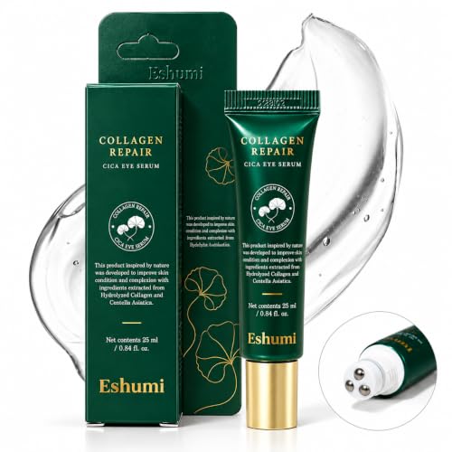 ESHUMI Collagen Repair Rolling Cica Eye Serum - Korean Cooling Rollerball Eye Massager Serum for Tired Eyes, Hydration &