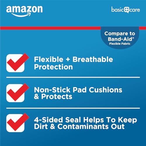 Amazon Basic Care Flexible Fabric Adhesive Bandages, XL (2 in x - Product Imagery