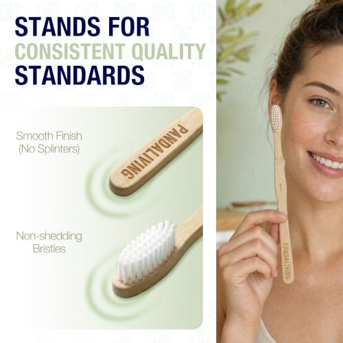 Bamboo Toothbrushes 6 Pack, Thick Wavy Ergonomic Non-Slip - Product Imagery