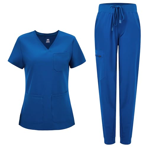 COZYFIT Scrubs for Women Set - Curved V-Neck Top & Jogger Pants - Product Imagery