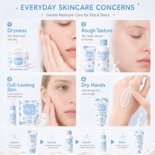 Milk Skin Care Set for Kids & Teens, 12 IN 1 Moisturizing Milk - Product Imagery