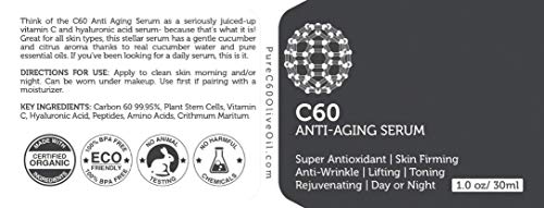 C60 Anti-Aging Face Serum 30ml with Hyaluronic Acid, Plant Stem - Product Imagery