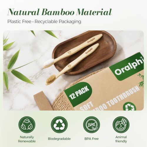 Bamboo Toothbrushes 12 Pack, Soft Bristle Toothbrush for Adults - Product Imagery