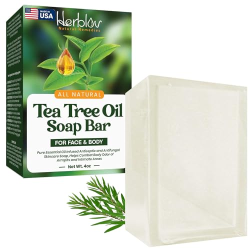 Herblov Tea Tree Oil Soap Bar for Face & Body, 4oz –All Natural - Product Imagery