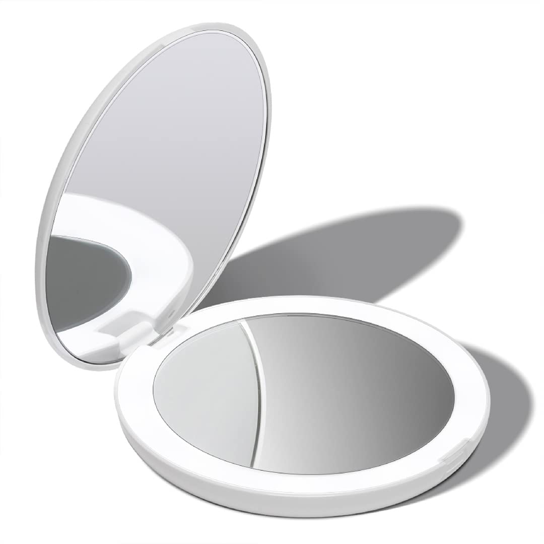 Fancii LED Lighted Travel Makeup Mirror, 1x/10x Magnification - Daylight LED, Compact, Portable, Large 5" Wide Illum