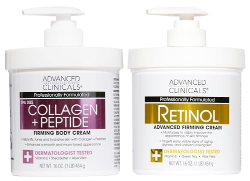 Advanced Clinicals Retinol Cream + Collagen Peptides Body Moisturizer & Face Lotion 2PC Skin Care Set | Dry Skin Body Lo