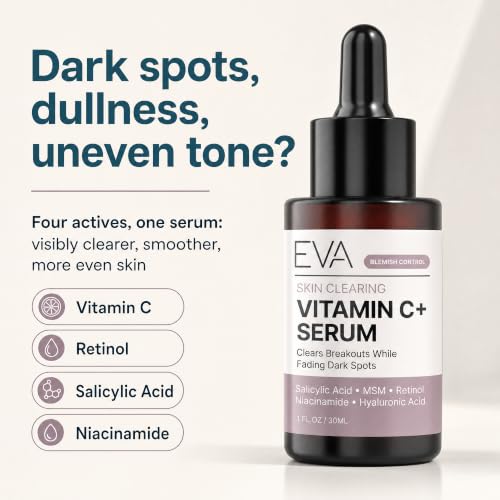 Eva Naturals Skin Clearing Vitamin C Serum, Retinol & Salicylic, - Product Imagery