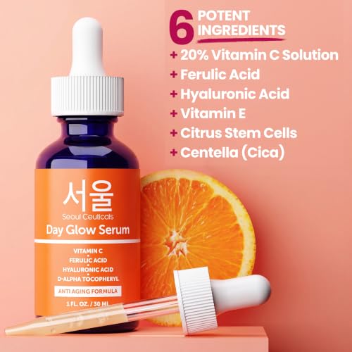 SeoulCeuticals Korean Skin Care 20% Vitamin C Serum for Face + - Product Imagery