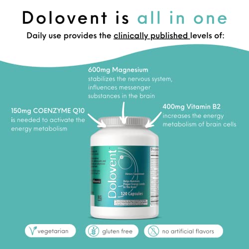 Dolovent Vitamin B2, Magnesium & CoQ10 Formula, 120 Capsules - Product Imagery