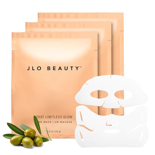 JLO BEAUTY That Limitless Glow Hydrating Sheet Mask, Brightening, 3-Pack – Dye Free, Fragrance Free, Mineral Oil Free, P