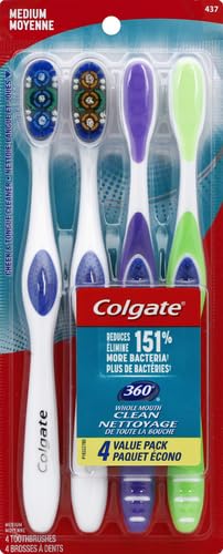 Colgate 360 Adult Toothbrush, Medium (4 Count) - Product Imagery