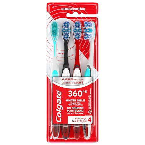 Colgate 360 Advanced Whitening Toothbrushes, Medium, 4 Pack - Product Imagery