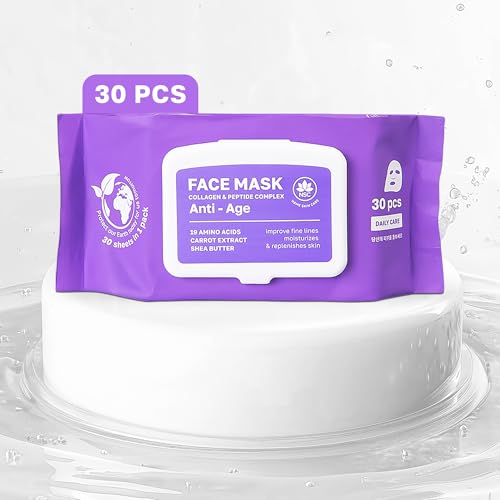 Korean Collagen Face Mask Set - 30-Pack Premium Sheet Masks with - Product Imagery