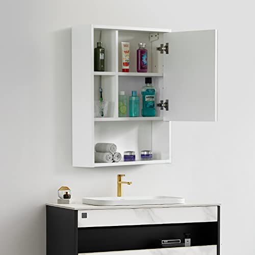 Basicwise Wall Mount Bathroom Mirrored Storage Cabinet with Open - Product Imagery