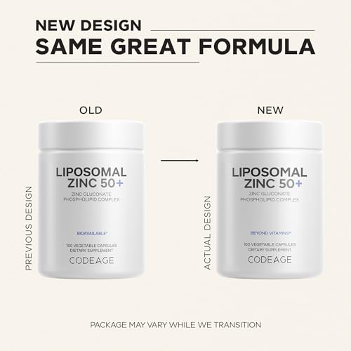 Codeage Liposomal Zinc 50mg, Zinc Gluconate, Vegan, 100 Capsules - Product Imagery