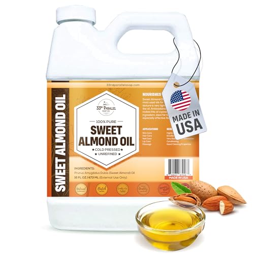 ORGANIC SWEET ALMOND OIL (16 oz) Premium Cold Pressed Unrefined - Product Imagery