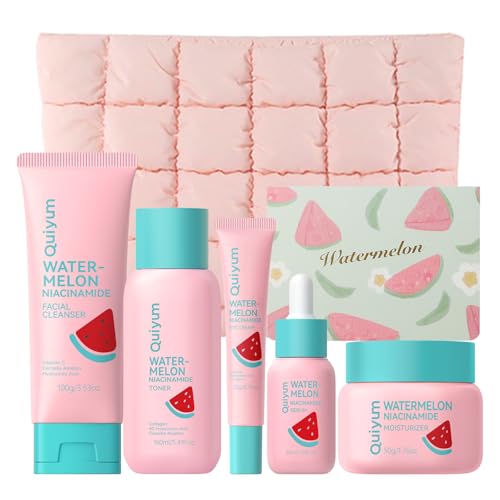 QUIYUM Watermelon & Niacinamide Skincare Set for Women Teens - Product Imagery
