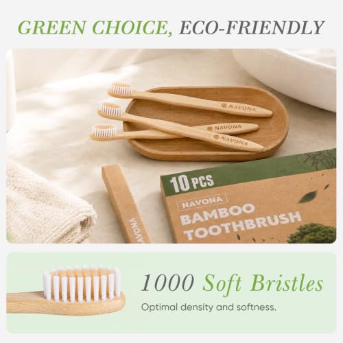 10 PCS Bamboo Toothbrushes Pack, Natural & Eco-Friendly Wooden - Product Imagery