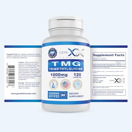 Genex Formulas TMG 1000mg Dose Trimethylglycine Supplement 120 - Product Imagery