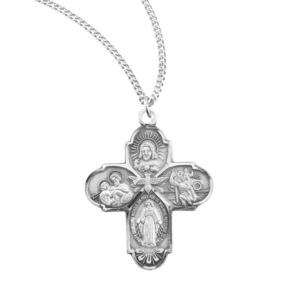 Everlasting Light Jewelry Women's .925 Sterling Silver 4- Way Medal with Holy Spirit, 18 InchRhodium Plated Stainless St