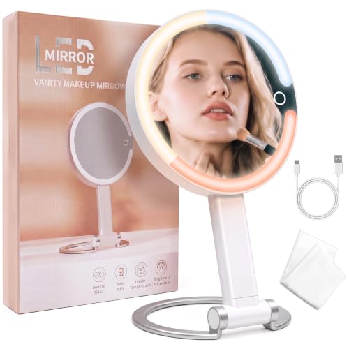 SANYCASA Travel Makeup Mirror with Lights 10X/1X, Rechargeable Magnifying Mirror – Acrylonitrile Butadiene Styrene (ABS)