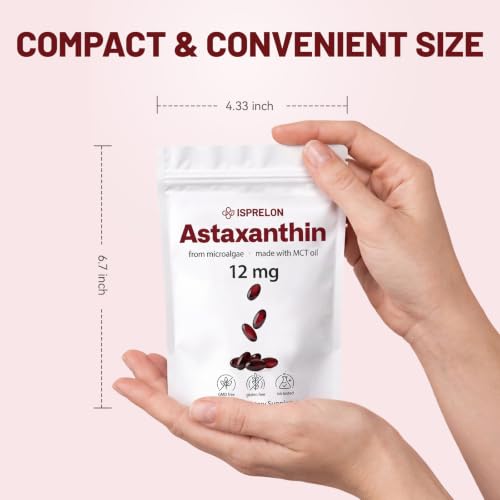 Astaxanthin 12mg with MCT Oil - Travel Size 90 Softgels, 3 Month - Product Imagery