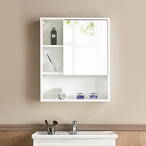 Basicwise Wall Mount Bathroom Mirrored Storage Cabinet with Open - Product Imagery
