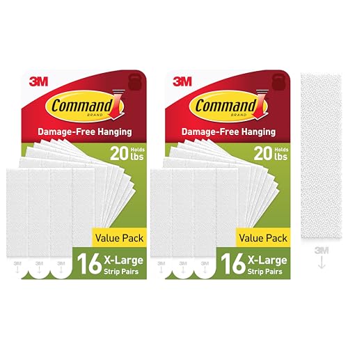 Command XL Heavyweight Picture Hanging Strips, 20 lb Capacity, 32 Pairs (64 Strips), White Adhesive, Damage-Free Wall Ha