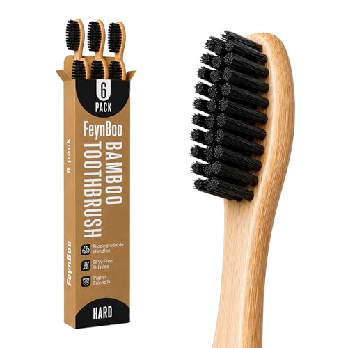 Bamboo Toothbrushes Hard Bristles 6 Pack - BPA Free Bristles - Product Imagery